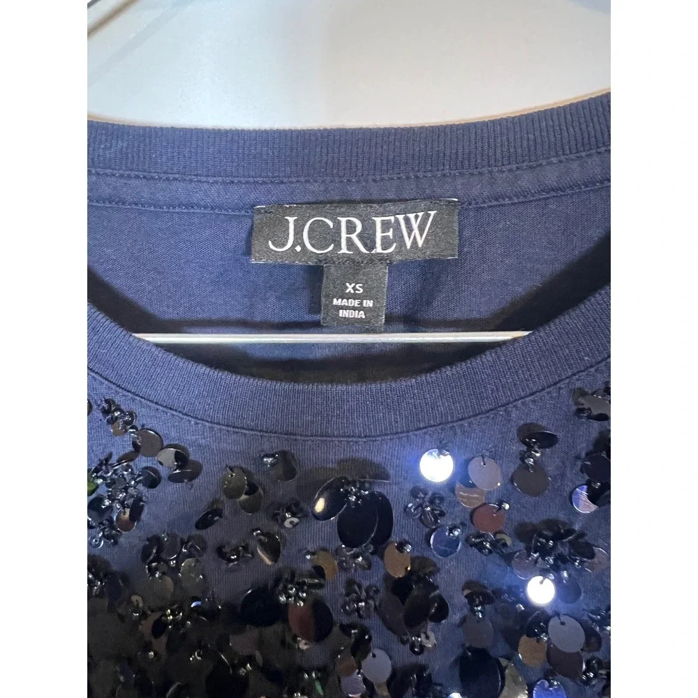 J.Crew Womens T-Shirt‎ Sequin Embellished Navy Blue XS